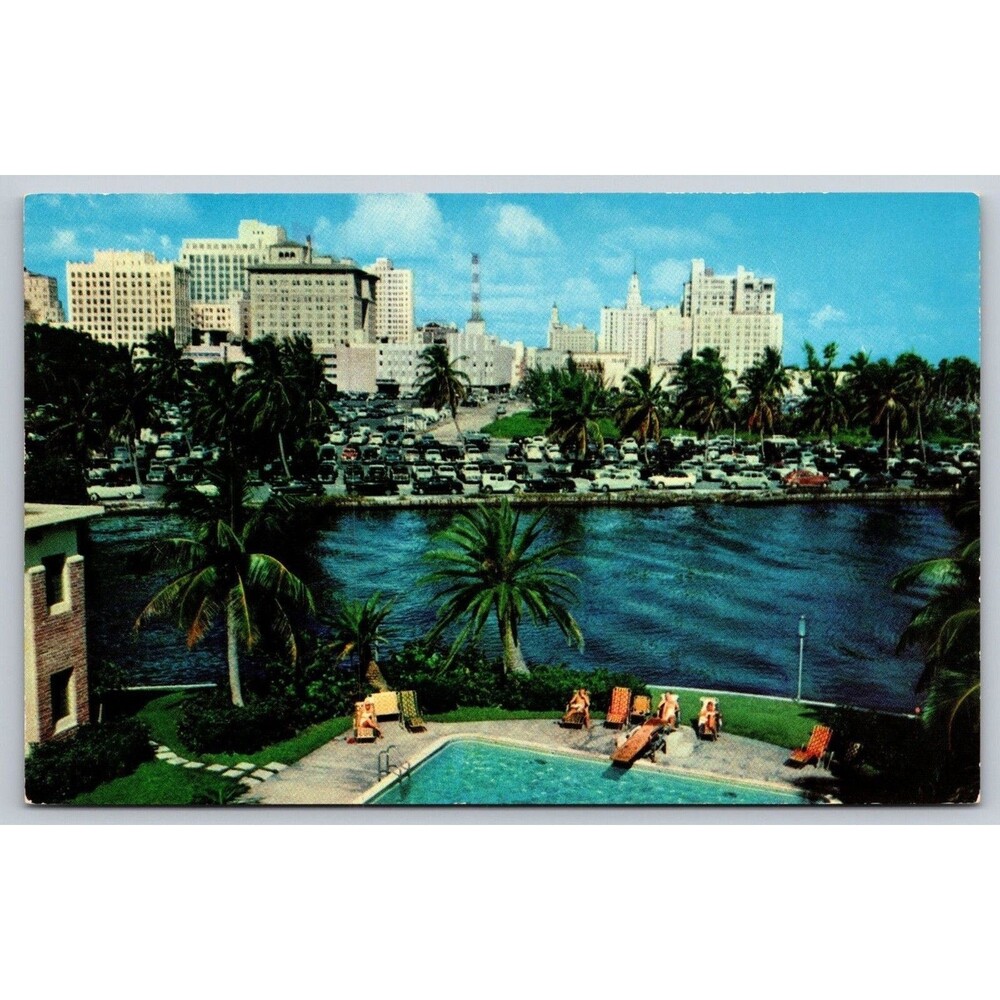 Vintage Miami Florida Postcard Downtown Across River Brickell Point Curt Teich